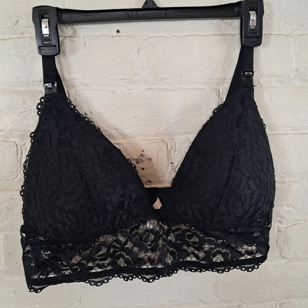 Secret Treasures Maternity Lacy Nursing Bra Sixe XXL Black Wireless